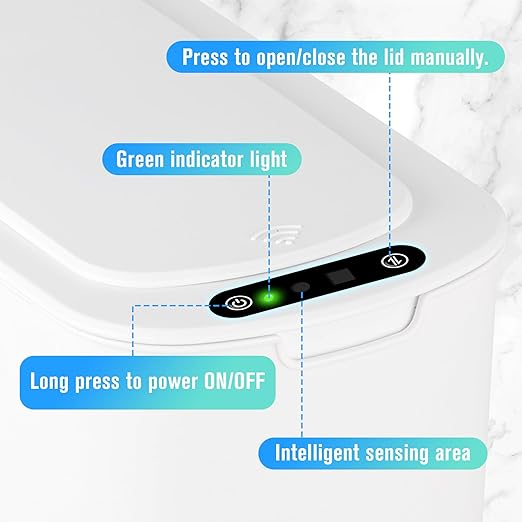 Cesun Automatic Motion Sensor Bathroom Trash Can with Lid, 2.6 Gallon Touchless Trash Bin, Smart Plastic Slim Garbage Can Small White Wastebasket for Toilet, Office, rv, Bedroom, Living Room