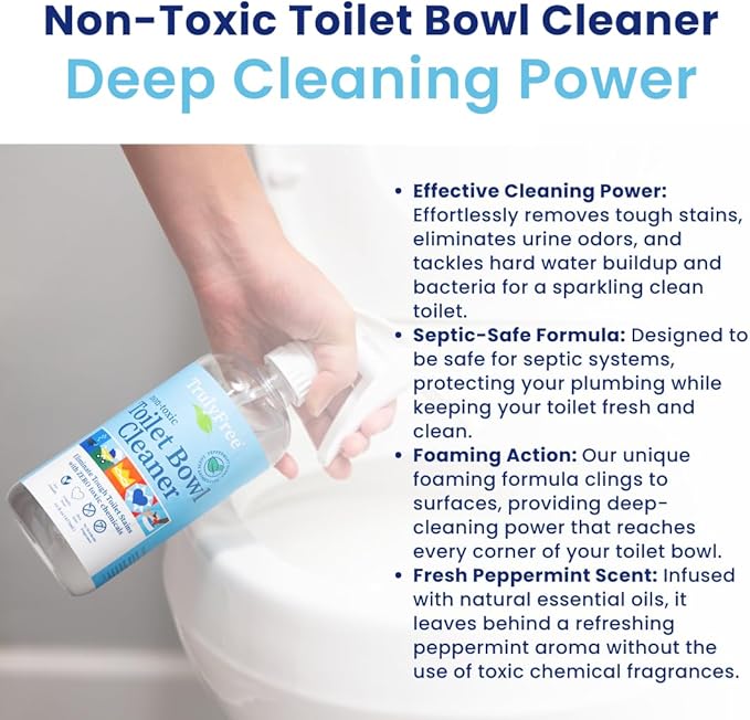 Truly Free Toilet Bowl Cleaner - Heavy-Duty Stain Remover - Septic Safe, Plant-Based Formula - Fresh Peppermint Scent - 1 Refill (3oz) with Empty Refillable Bottle