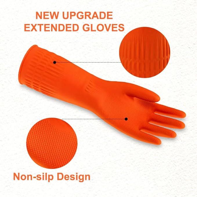 North Tower Kitchen Washing Room Gloves Fleece Lined, Reusable, Waterproof with Extra-Long Cuff & Anti-Slip Design for Household & Kitchen Use,15",2 Pairs Middle