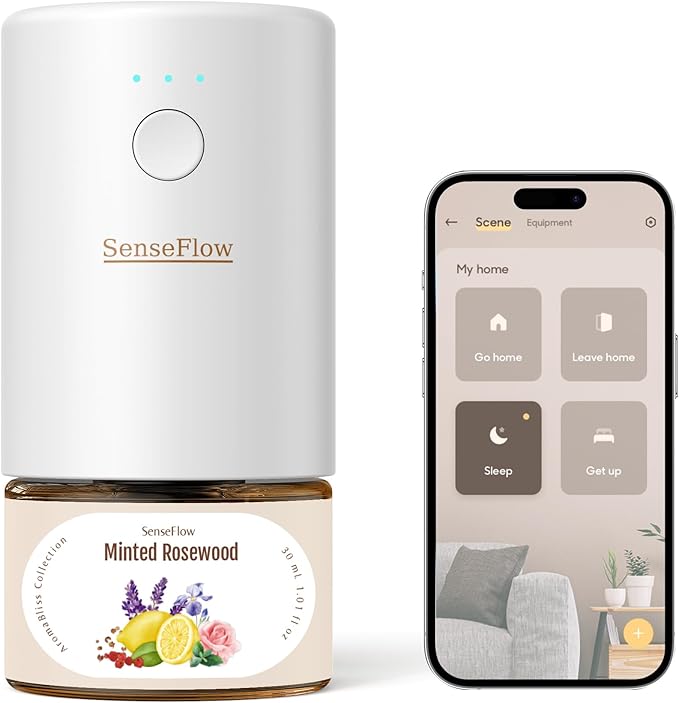 SF101S Smart Wi-Fi Waterless Ultrasonic Essential Oil Diffuser–100% Plant-Based,120-Day Natural Air Freshener & Aromatherapy scent Diffuser Covers 100㎡ for Home,Hotel-Minted Rosewood