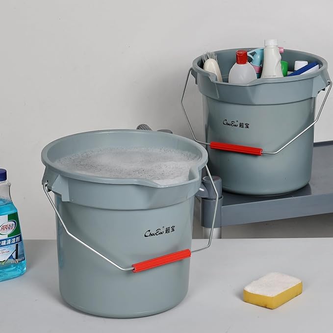 3.5 Gallon Industrial Bucket, Built-in Spout w/Handle, Heavy-Duty Plastic Cleaning Bucket, 6 Pack (Gray)