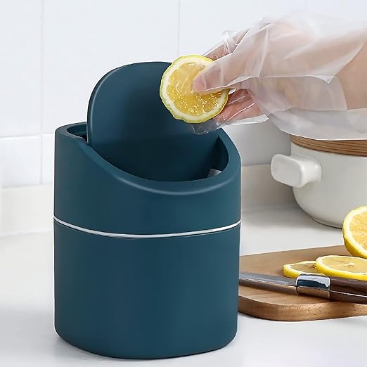 Mini Desk Trash Can with Lid with Trash Bags 180 Pcs Swing-Lid Tiny Countertop Garbage Bin Small Table Top Plastic Covered Waste Basket