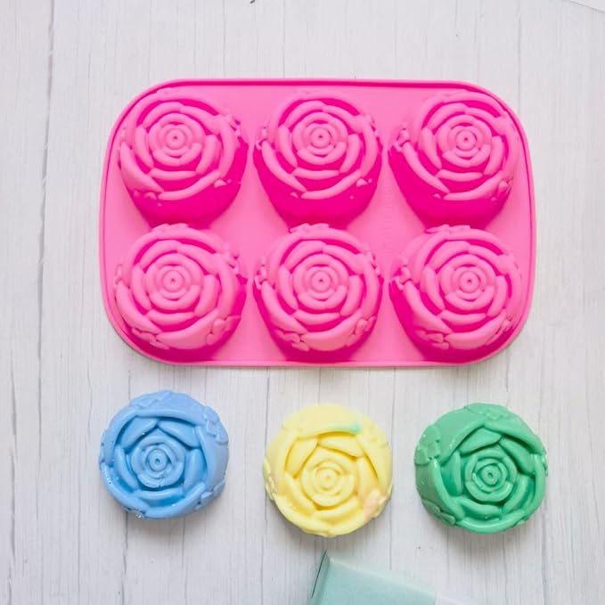 6 Cavity Rose Flower Silicone Mold for Cake Chocolate Candy Cupcakes Pudding Muffins Ice Cube Soap Making 3PCS