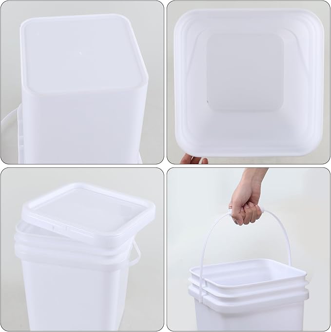 5 Gallon Plastic Bucket with Airtight Lid, BPA-Free Food Grade Bucket, All Purpose Pail, White, 4 Count