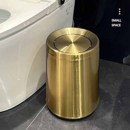 2.6Gal/10 L Gold Brushed Stainless Steel Trash Can with Swing Cover, Bathroom Trash Can with Lid, Garbage Can for Bathroom, Bedroom, Office, Hotel, Rest Room, RV (Gold)
