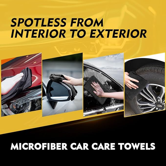 HOMEXCEL Black Microfiber Cleaning Cloth 12 Pack, 12.5 x 12.5 inch Microfiber Towels for Cars, Ultra Absorbent Car Washing Cloth, Lint Free Streak Free Cleaning Rags for Car, Kitchen, and Window