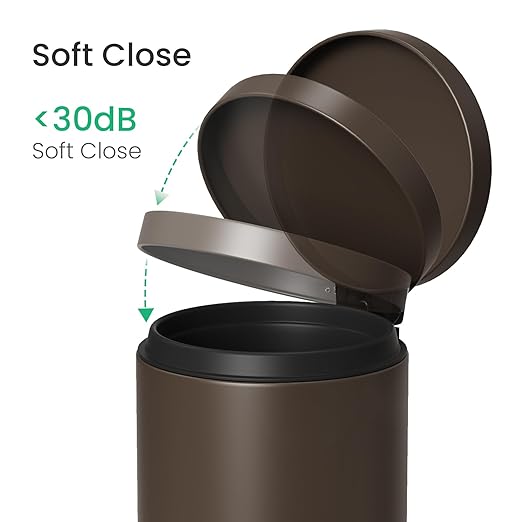 Cesun 1.2 Gallons Small Brown Trash Can, Bathroom Garbage Can with Lid and Foot Pedal, Mini Round Wastebasket for Bathroom, Bedroom, Office, 4.5 Liters / 1.2 Gallons, Brown