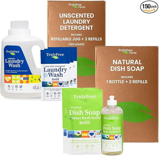 TRULY FREE - Laundry Wash Detergent for Sensitive Skin + Natural Dishwashing Liquid