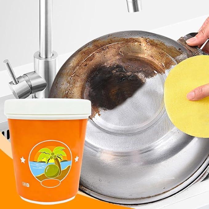 13.4oz Multi-Purpose Coconut Oil Cleaning & Polishing Paste for Kitchen Oil Stains, All-Purpose Household Cleaners Set with Spone, Effective Stainless Steel Cookware Cooktop Cleaner Removes Stains