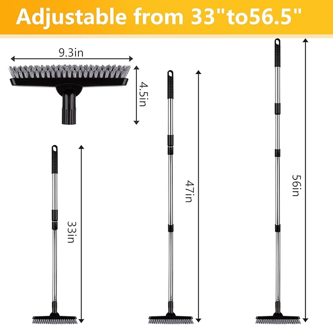 ITTAHO 2 Pack Grout Brush with Long Handle, Swivel Cleaning Grout Line Scrubber - Extendable Durable Handle Grout Cleaner Brush for Bathroom,Tile,Baseboard,Walk in Shower,Corner & Narrow Space (Black)