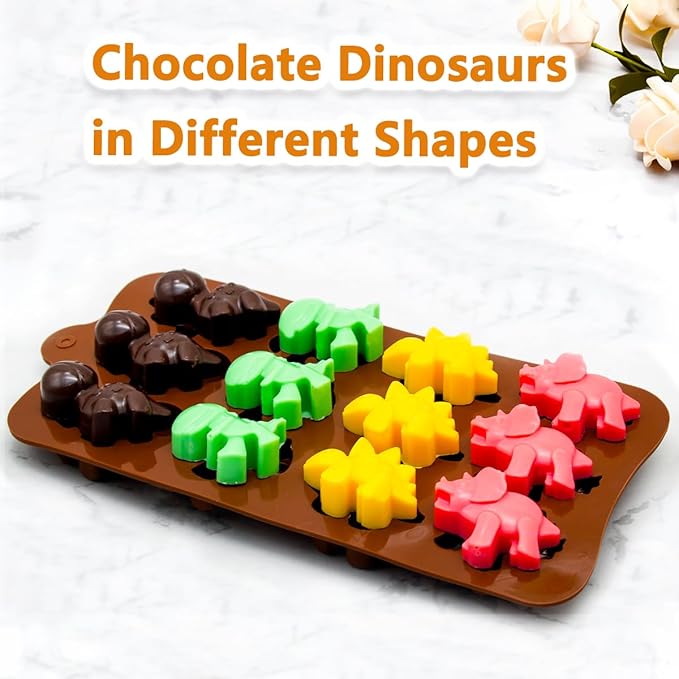 Silicone Chocolate Candy Molds Cake Moulds, Non-Stick Animal Jello Mold, Baking Mold BPA Free, Forest Theme with Different Animal Shapes, including Dinosaur, Bear, Lion and Hippo, Set of 4