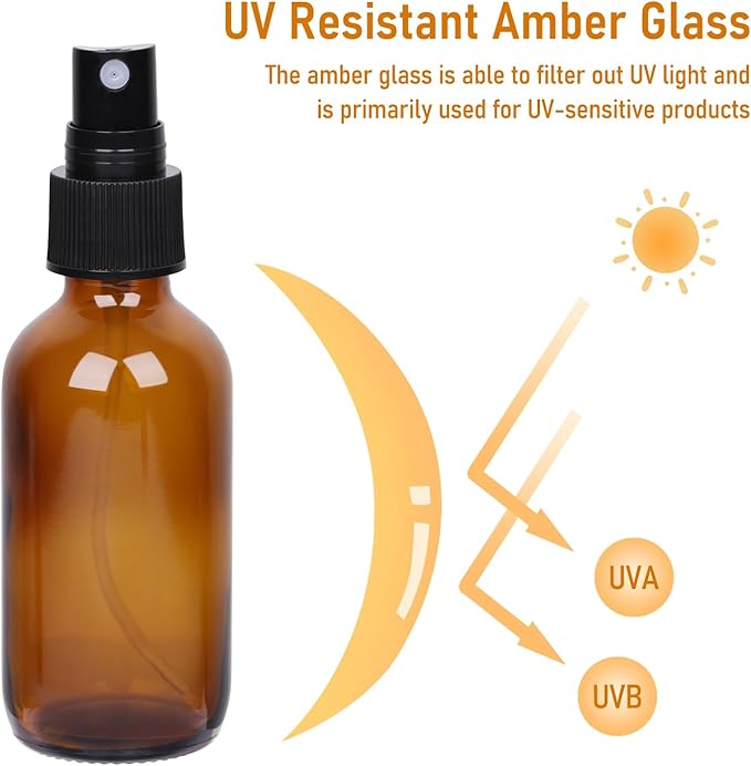 60ml Glass Spray Bottles with Fine Mist Sprayer 24Pack, Small Amber Glass Spray Bottles 2 oz for Perfumes,Cleaning Products,Pet Spray (2fl.oz, Set of 24)