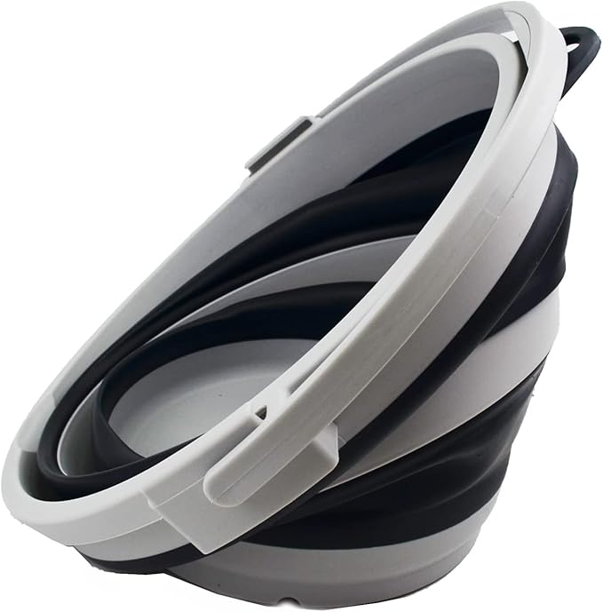 SAMMART 10L (2.64Gallon) Collapsible Fishing Bucket with Locking Lid - Portable Plastic Water Pail - Space Saving Outdoor Waterpot - Trunk Organizer for All Types of Vehicles (Grey/Slate Grey)