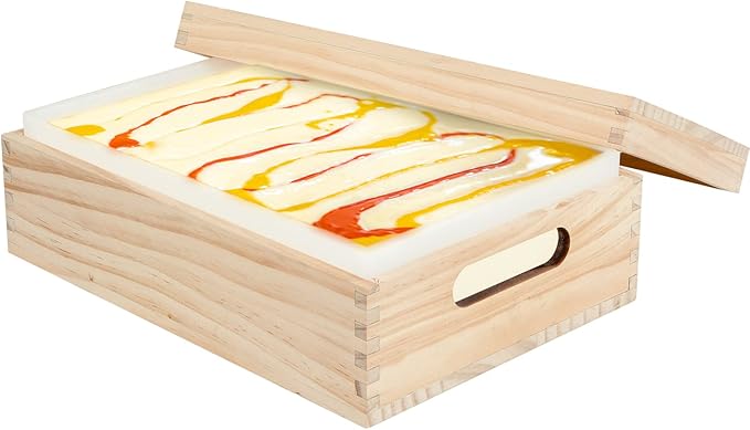 Rectangle Soap Molds for Soap Making, 2.2L/77oz Silicone Soap Making Mold with Wooden Box and Lid for DIY Handmade Soap Making