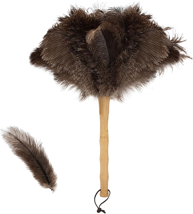 Ostrich Feather Duster 16 Inch, Feather Duster for Cleaning Ceilings Furniture Fans with Wooden Handle for Home, Car, and Office Cleaning (16in)