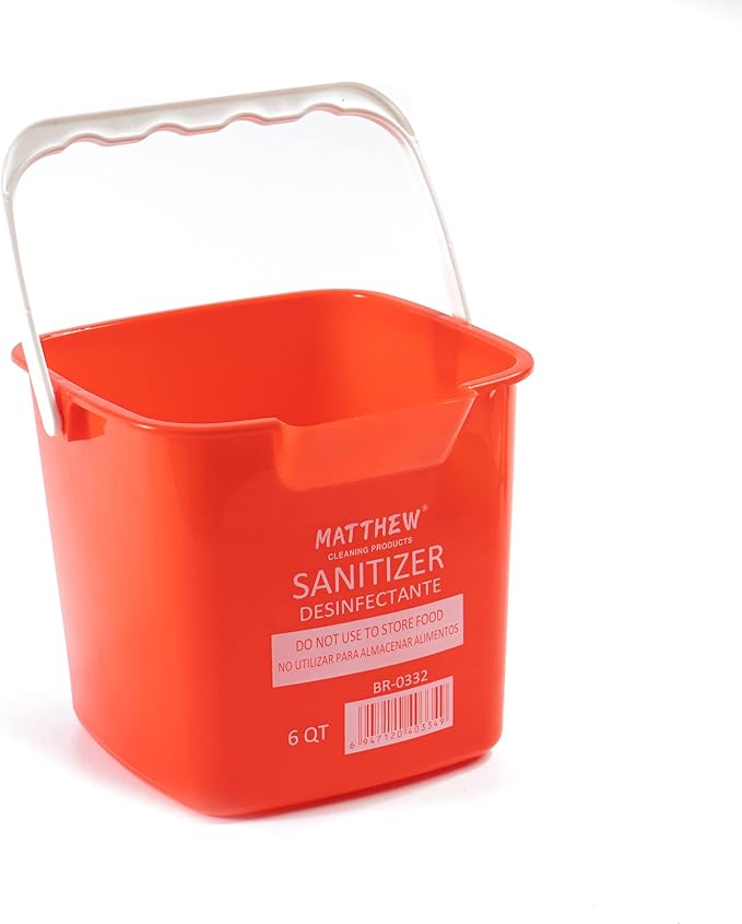 Matthew Detergent And Sanitizing Cleaning Bucket 6 Quart Plastic Pail,Set of 6 Square Containers,Built-In Spout w/Handle,Wash Rinse Sanitize Handwash Bucket for Home Office Commercial Restaurant (Red)