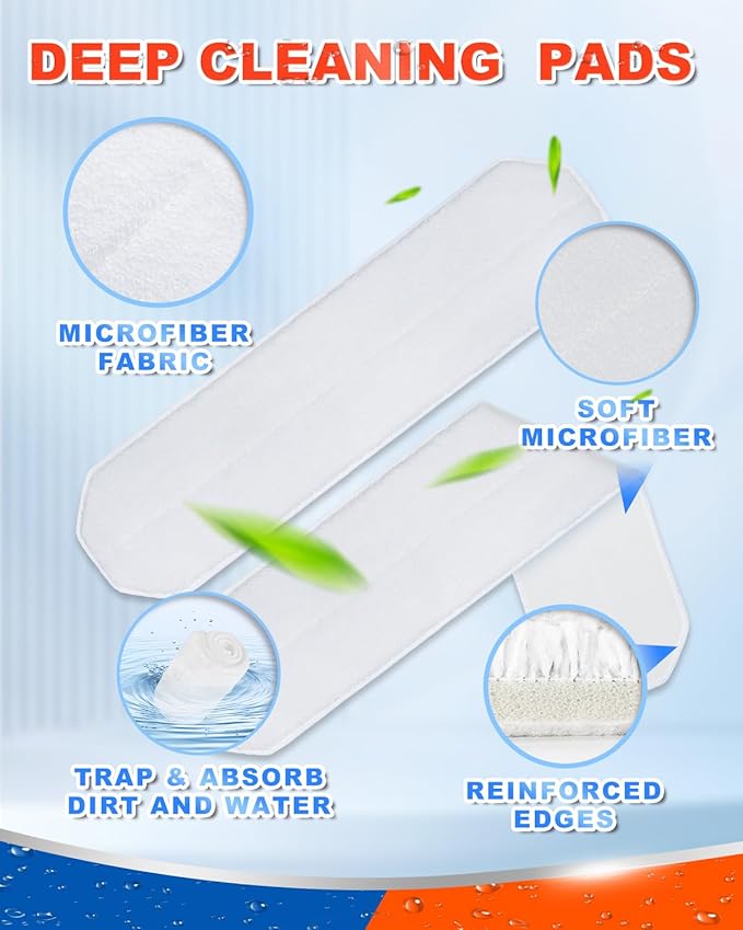 Mop Replacement Pads Compatible with O Cedar H2prO Flat Mop System Mop Pads for H2 prO Flat Mop System Replacement Mop Refills Flat Mop Head, 4 Pack