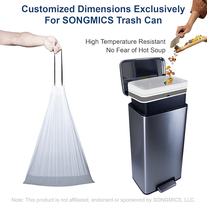 Drawstring Trash Bags for 8-Gallon (30L) Trash Cans, Kitchen Garbage Bags, Pre-Separated, 2 Rolls, 80 Count White Waste Basket Liners For Home Office Kitchen Bathroom Bedroom Pets Livingroom