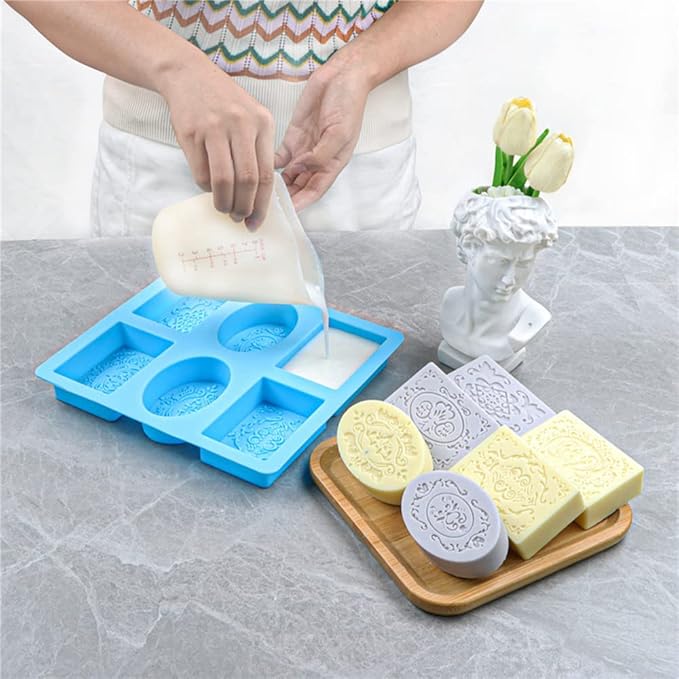 Soap Molds for Soap Making 2 Pack Soap Silicone Mold Cavities Handmade Soap Mold Rectangle Oval and Flower Shapes Baking Mold Bath Molds Silicone