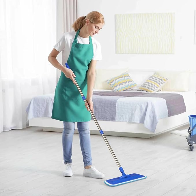 17.5" Professional Microfiber Floor Cleaning Mop, Flat Mop with Stainless Steel Handle, 2 Reusable Washable Pads, Wet and Dust Mopping for Hardwood, Vinyl, Laminate, Tile Cleaning (Blue)