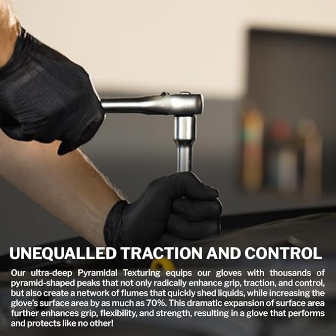 PermaSafe HD Black Disposable Nitrile Industrial Gloves, 6+ Mil, Latex-Free, Raised Textured, Mechanics, Medical, Food, More - Large Box of 1000