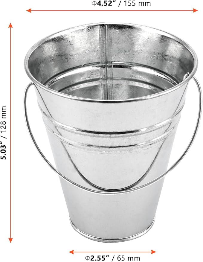 SINJEUN 40 Pack 4.5 x 5 Inch Galvanized Metal Buckets, Silver Metallic Pails with Handle, Mini Tinplate Tin Pails for Craft, Ice, Candy Snack, Flower Decoration