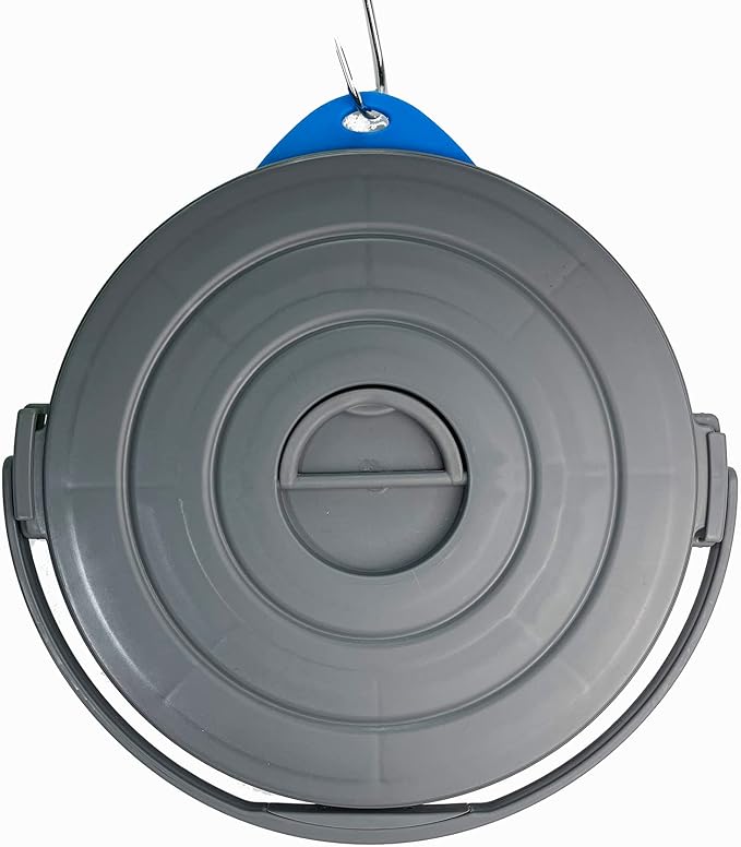 SAMMART 10L (2.64Gallon) Collapsible Fishing Bucket with Locking Lid - Portable Plastic Water Pail - Space Saving Outdoor Waterpot - Trunk Organizer for All Types of Vehicles (Grey/Blue)