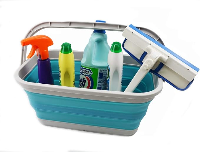 SAMMART 11.6L (3.06 Gallon) Collapsible Rectangular Handy Basket/Bucket (Bright Blue, 1)
