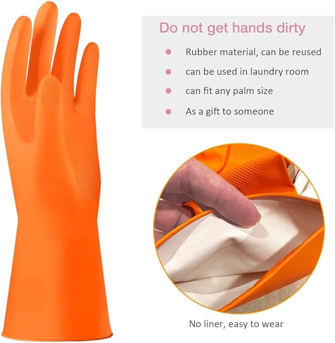 Alimat PluS 3 Colors Rubber Dishwashing Gloves Without Liner, Reusable Cleaning Gloves Latex Free, Waterproof Household Cleaning Gloves for Laundry, Gardening(Large)
