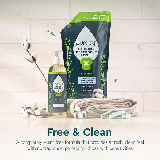 Puracy Laundry Detergent - Enzyme-Powered Liquid Laundry Detergent Concentrate, Natural Laundry Detergent Seen on TikTok, Non-Toxic (Free & Clear, 16 fl oz, 64 Loads)