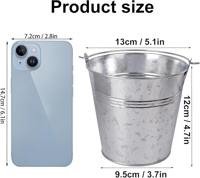 15 Pack 4.72 x 5.16 Inch Metal Mini Buckets with Handles, Galvanized, Tin, Small, Party Favors, Crafts, Garden & Beach