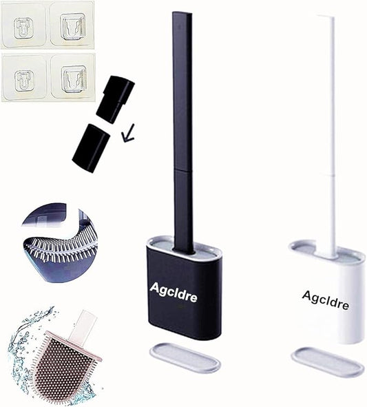 Toilet Brush with Holder Silicone Toilet Brush and Cleaning Brush for Household Bathroom Toliet Brush Set (White,Black)