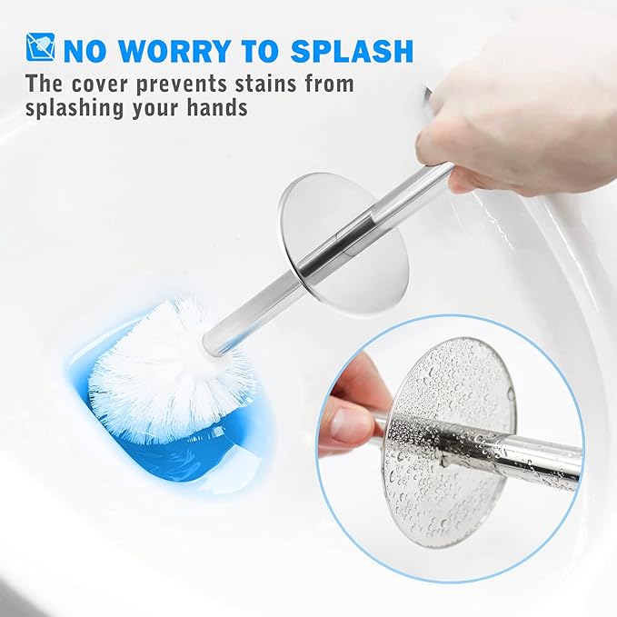 Toilet Brush and Holder, Toilet Brush with 304 Stainless Steel Long Handle, Toilet Bowl Brush for Bathroom Toilet-Elegant-Cleaning-Bristles(White)