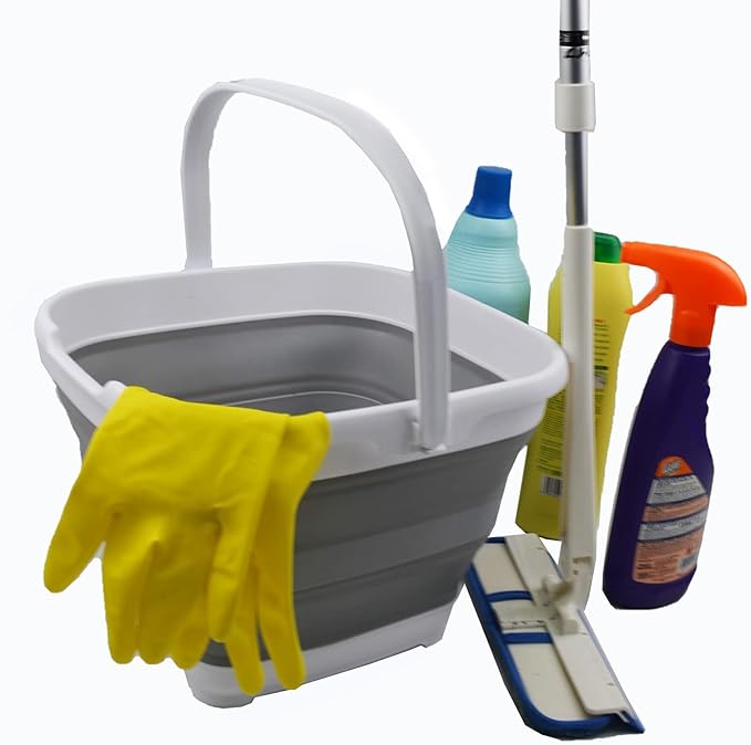 SAMMART 10L (2.6 Gallon) Collapsible Rectangular Handy Bucket (White/Grey, 1)