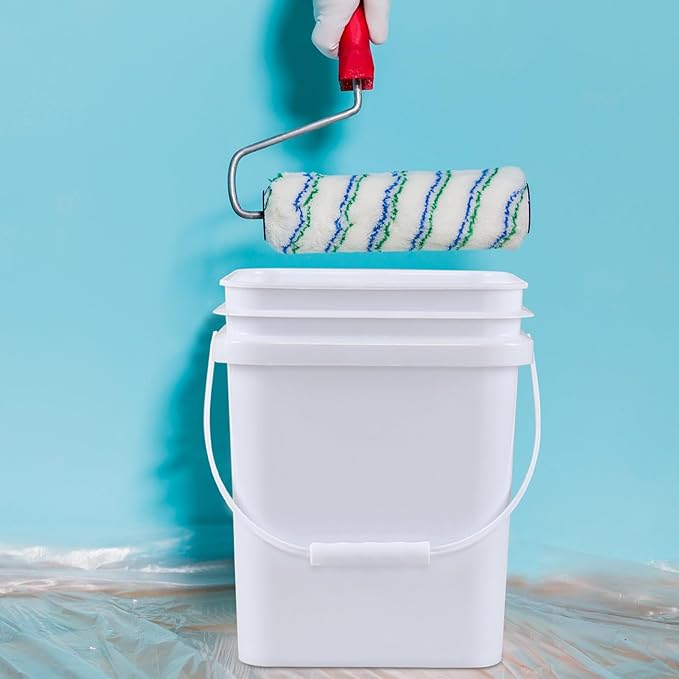 Cand 4.8 Gallon Sealable Lid Bucket with Handle, Set of 4 Plastic Square Storage Bucket Pail, White