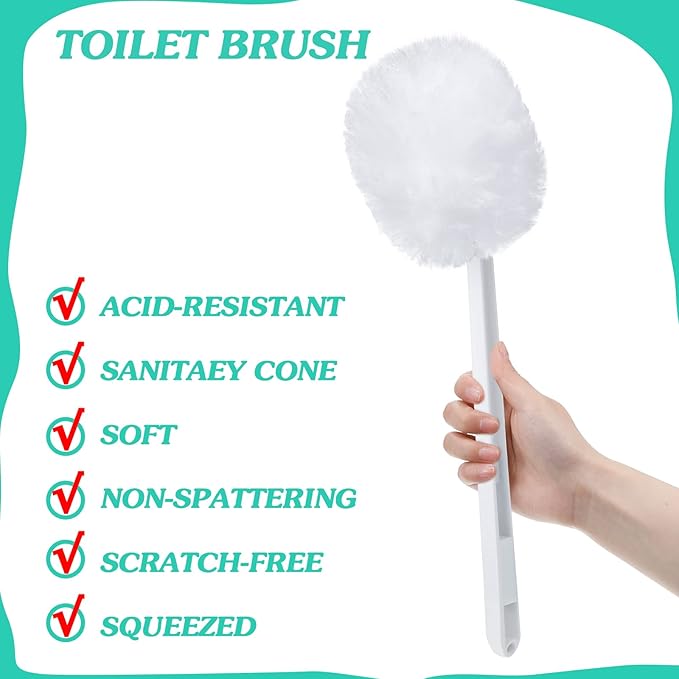 Zhehao 50 Pcs Toilet Bowl Brush Soft Swab Toilet Bowl Bulk White Reusable Long Plastic Handled Cleaners Scrubber Mop with Silk Cotton for Home Bathroom, 15 x 3 Inch, Without Cone Cup