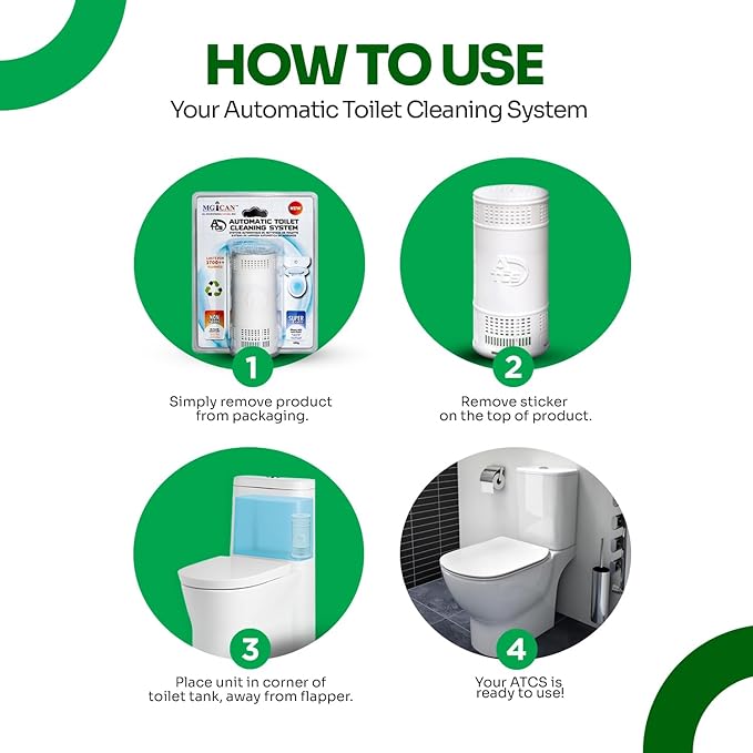 MGICAN Patented Automatic Toilet Cleaning System(ATCS) | Non-Toxic | Bleach Free & Long-Lasting | In Tank Toilet Bowl Cleaner | Cleans & Removes Stains in Every Flush| UL-Certified, 2 Pack