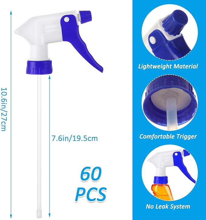 60Pcs Spray Bottle Nozzle Replacement, Spray Nozzle For Bottles, Spray Bottle Tops Replacement, Leak Proof, Mist & Stream Spray, Fit Standard 28/400 Neck 8oz, 16oz, 32oz Bottles for Clean