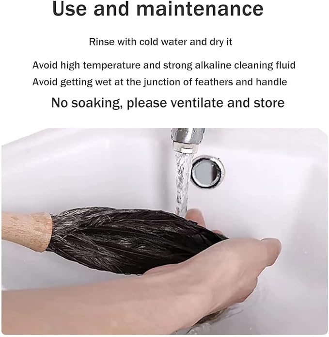 Feather Duster, Ostrich Feather Duster Ddzmz Fluffy Natural Genuine Ostrich Feathers and Reusable Wooden Long Handle Large Ostrich Feather Duster Cleaning for Housewife Black Length 16" 1Pack