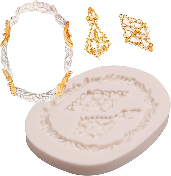 Mini Picture Fondant Silicone Molds Baroque Vintage Photo Frame Silicone Molds for Chocolate Resin Clay Cake Decorating, Set of 5