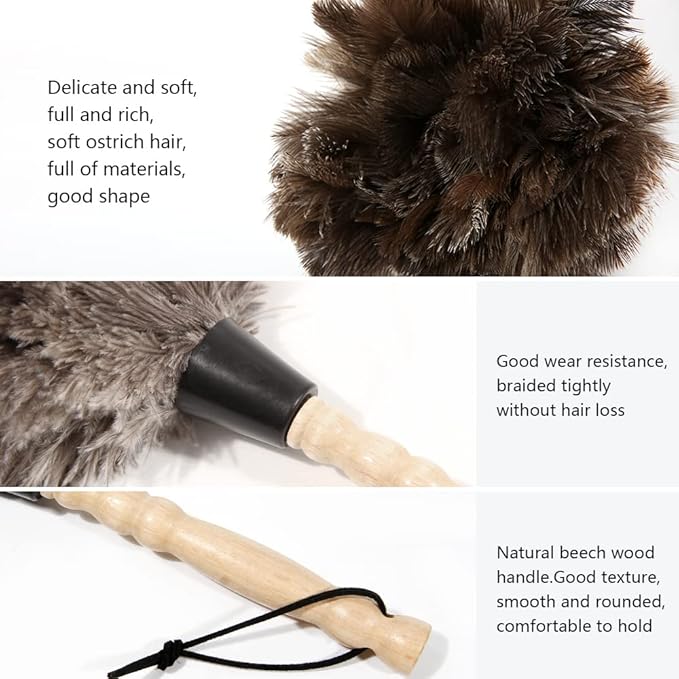 Ostrich Feather Duster 14 inch Fluffy Natural Genuine Ostrich Feathers with Wooden Handle and Eco-Friendly Reusable Handheld Ostrich Feather Duster for Cleaning Supplies(5PCS)