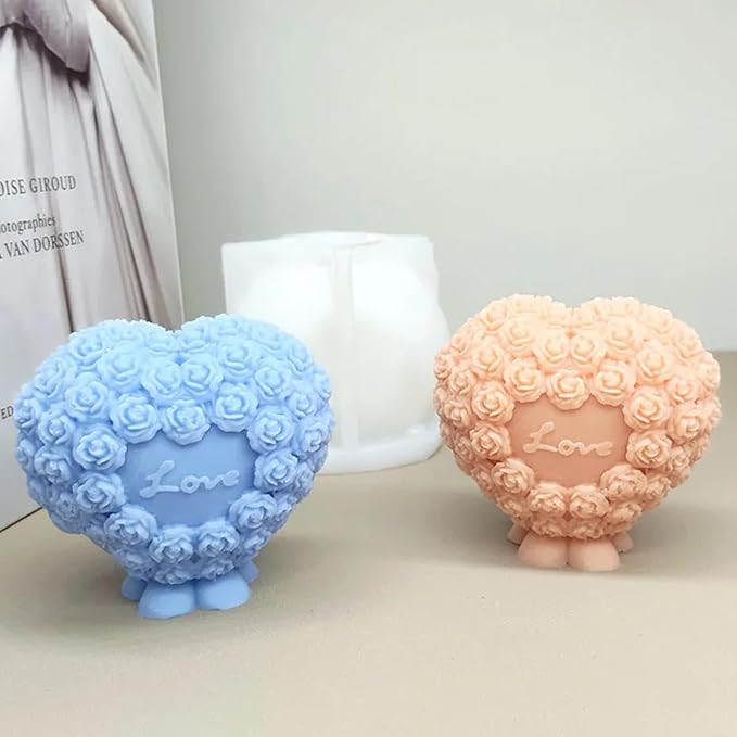 Love Heart Candle Silicone Mold Fondant Chocolate Candy Cake Decorating Mold Soap Resin Polymer Clay Mould Wedding Valentine's Day Decor