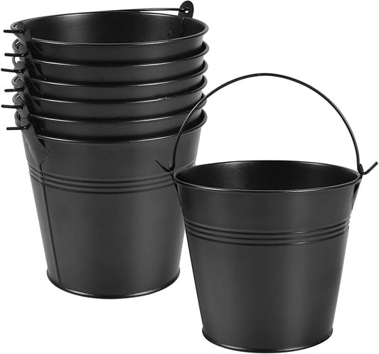 OBTANIM 7 Pack Black Metal Buckets with Handle Galvanized Ice Pails for Plants, Succulents, Party Favors Organizing, Rustic Home Decor or Classrooms Pencil Storage (5.1 x 3.6 inch)