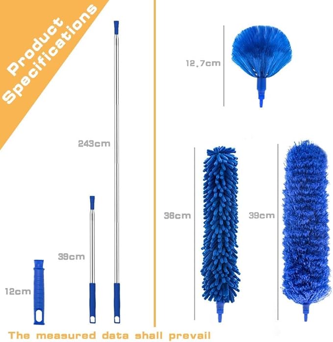 Professional Microfibre Dusters for Cleaning - Extendable 30-81" Cobweb Remover Kit with 3 Washable Heads, Bendable Design for High Ceilings, Fans & Hard-to-Reach Areas