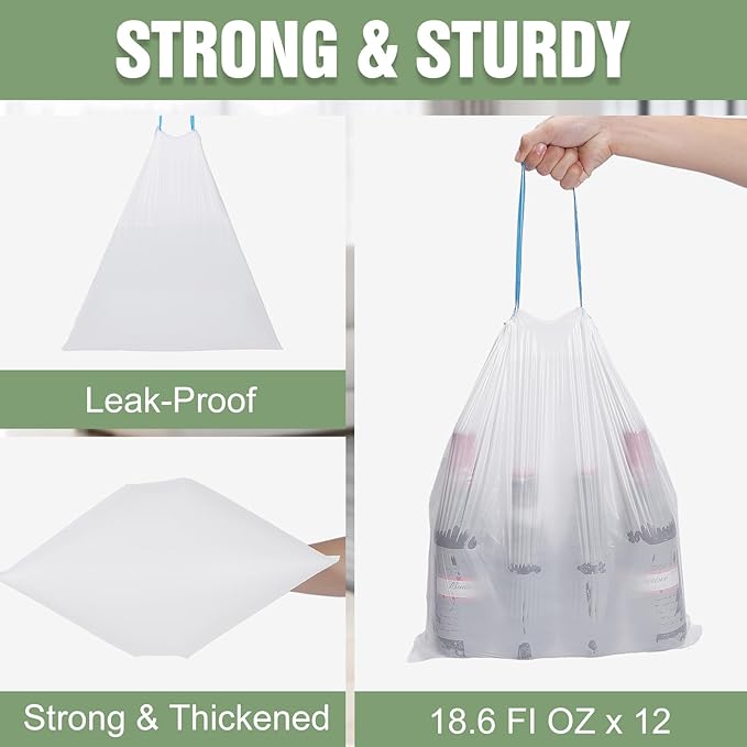 Small Trash Bags 200 Counts - 4 Gallon Trash Bags Drawstring, Small Garbage Bags for Bathroom, Office and Bedroom, White 4 Gal Trash Can Liners
