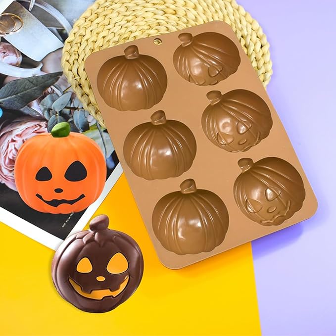 mostsom Chocolate Molds Halloween Molds Silicone for Chocolate 3D Non-Stick Halloween Baking Candy Gummy Mold Pumpkin Shapes Mold (G_ 8.60x5.80x1.24 inch)