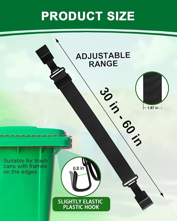 Adjustable Double Claw Trash Can Lock Strap to Prevent Raccoons, Mice, Dogs and Other Small Animals From Rummaging, Garbage Can Lid Lock Keeps Lid Securely in Place in Strong Winds (1 PC)