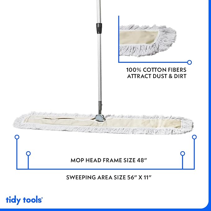 Commercial Dust Mop – 48 Inch Floor Sweeper for Hardwood, Reusable Cotton Mop Head, Extendable Handle, Dry Mop for Floor Cleaning & Janitorial Supplies