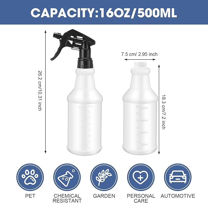 10 Pack Spray Bottles 16 oz Empty Water Spray Bottles for Cleaning Heavy Duty Refillable Squirt ‌Container with Measurements Adjustable Nozzle for Household(Colorful)