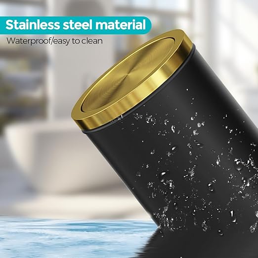 4.7 Gallon/18L Stainless Steel Bathroom Trash Can,Black and Gold Garbage Bin with Swing Lid,Round,Elegant Waste Basket,for Toilet,Kitchen,Living Room,Hotel,Home (18L-Black)